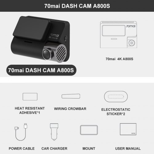 70mai Dash Cam 4K A800S GPS ADAS 70mai A800S Car DVR 2160P Support Rear Cam View Recorder Car camera 24H Parking 140FOV