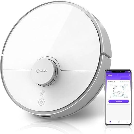 360 S5 Robot Vacuum, LiDAR Mapping Technology, 2200Pa, Schedule, Selective Room Cleaning, Multi-Floor Mapping, No-Go Zones, Self Charge and Resume, Compatible with Alexa and Google Assistant