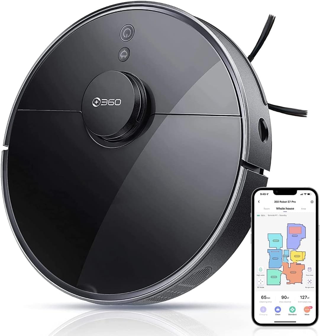 360 S7 Pro Robot Vacuum and Mop, LiDAR Mapping, 2650 Pa, No-Go Zones, Selective Room Cleaning,Self Charge and Resume, Compatible with Alexa and Google Assistant