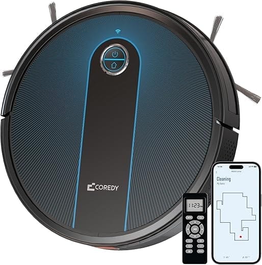 Coredy Robot Vacuum Cleaner, Boost Intellect, 1600Pa Super-Strong Suction, Boundary Strips Included, 360° Smart Sensor Protection, Ultra Slim, R650 Robotic Vacuum, Cleans Hard Floor to Carpets