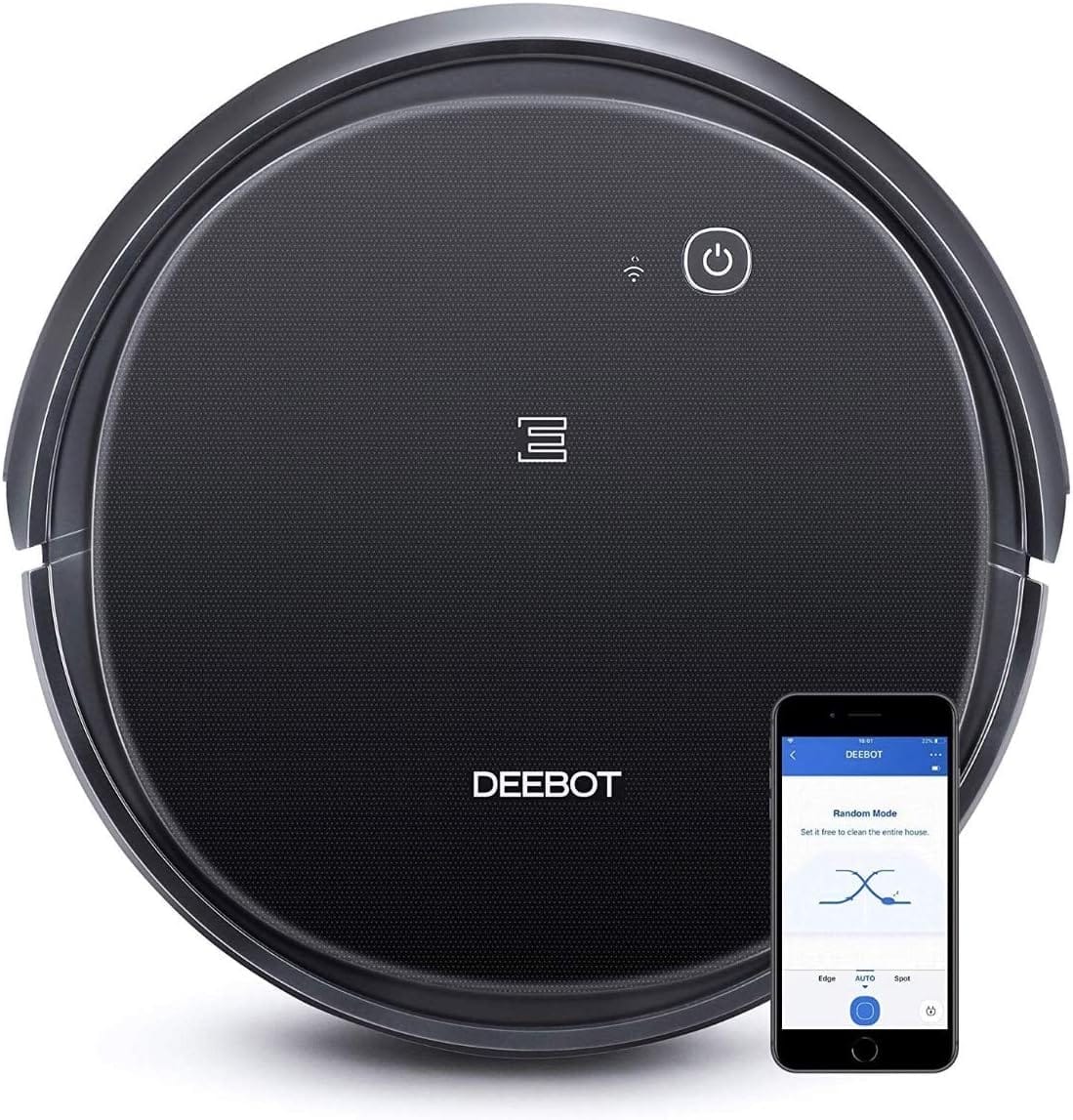 Ecovacs DEEBOT 500 Robot Vacuum Cleaner with Max Power Suction, Up to 110 min Runtime, Hard Floors and Carpets, Pet Hair, App Controls, Self-Charging, Quiet, Large, Black