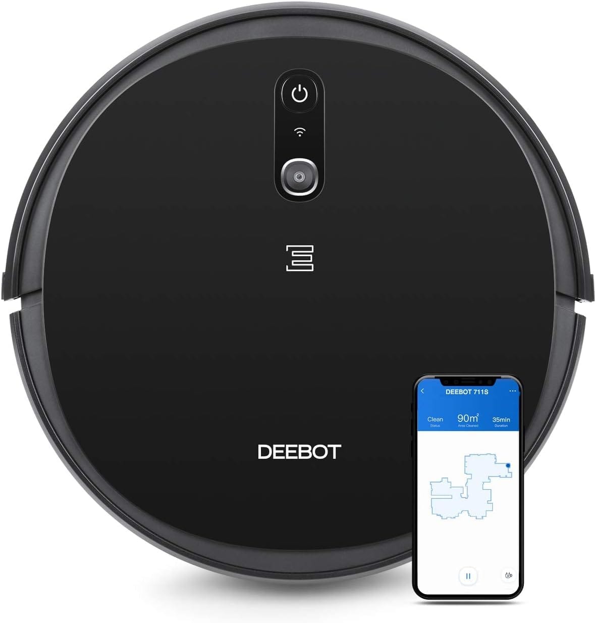 ECOVACS DEEBOT 711S Robot Vacuum Cleaner with Smart Navi 2.0 Visual Mapping, Max Power Suction, Up to 130 Min Runtime, Hard Floors and Carpets, Pet Hair, App Controls, Self-Charging, Quiet, Black