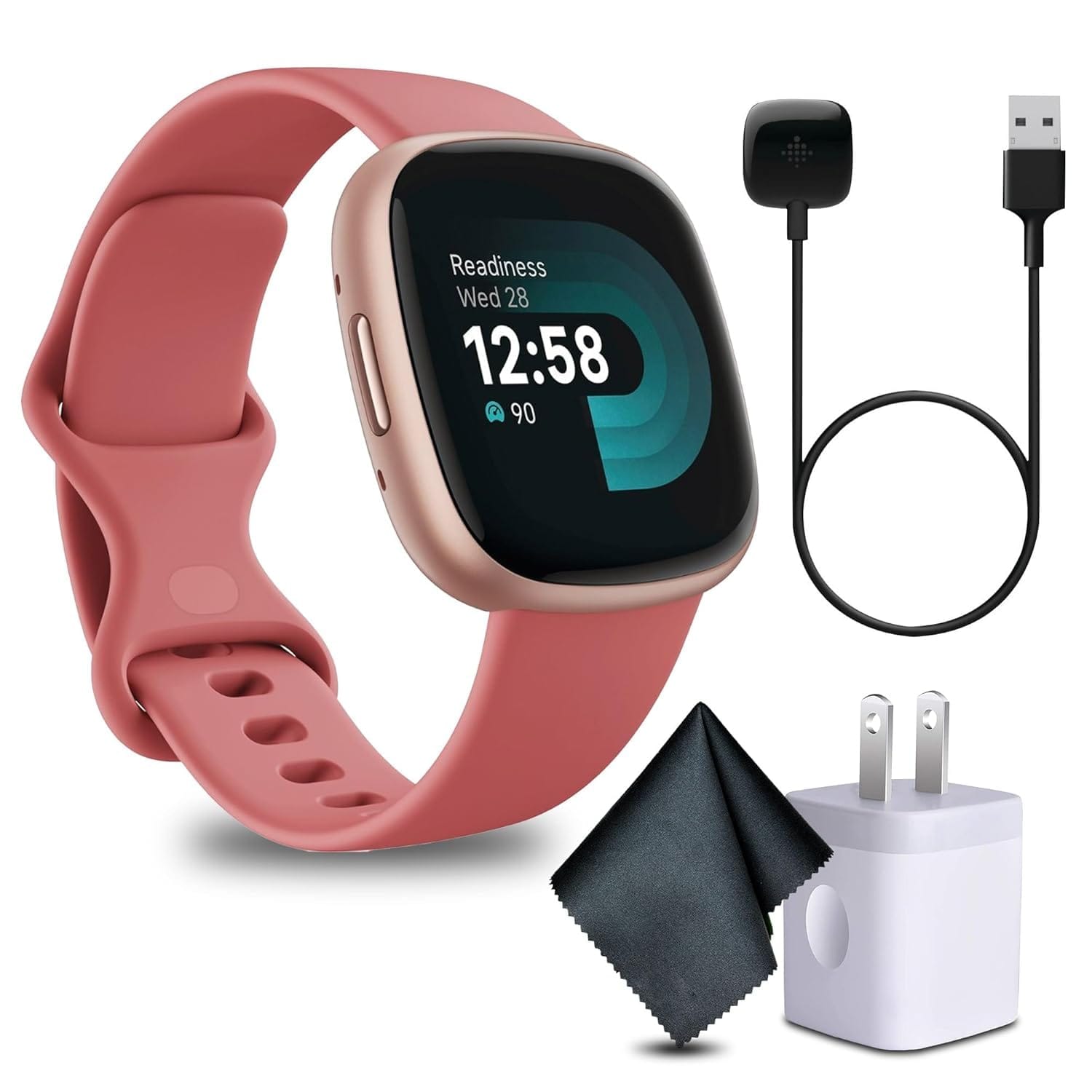 Fitbit Versa 4 Fitness Smartwatch with Daily Readiness for Men and Women with Cleaning Cloth and Charger (Pink Sand/Copper Rose)