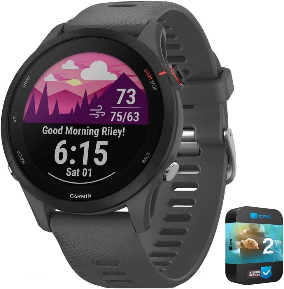 Garmin 010-02641-00 Forerunner 255 GPS Smartwatch Slate Gray | Official USA Partner Model | Bundle with 2 YR CPS Enhanced Protection Pack