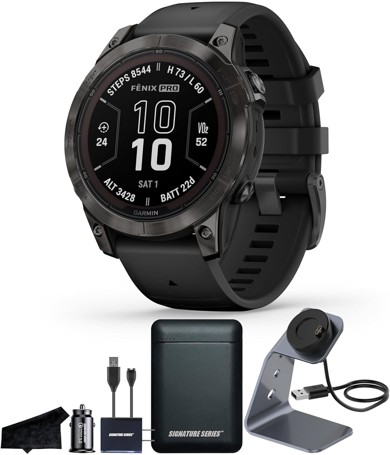 Garmin Fenix 7 Pro Sapphire Solar Edition, 47mm, Carbon Gray DLC Titanium | Multisport GPS Smartwatch, Built-in Flashlight, Solar Charging Capability, Heart Rate Montior with Series Charging Stand