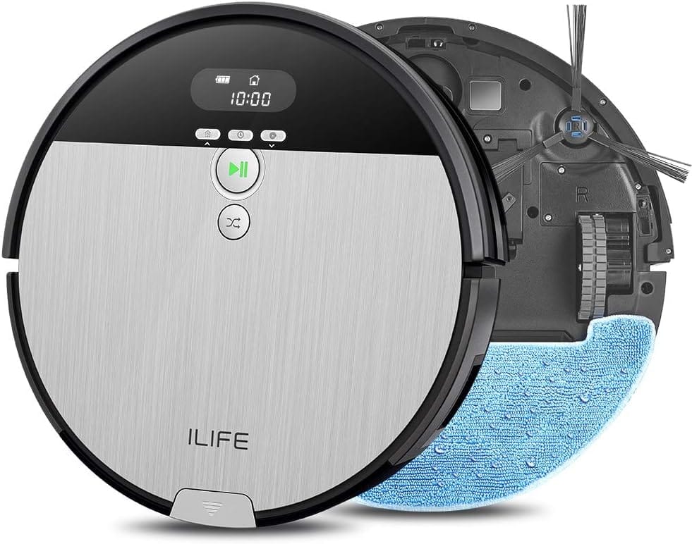 ILIFE V8s, 2-in-1 Robot Vacuum and Mop, Big 750ml Dustbin,Enhanced Suction Inlet,Zigzag Cleaning Path,Ideal for Pet Hair,Self-Charging Robotic Vacuum, LCD Display,Schedule,Ideal for Hard Floor