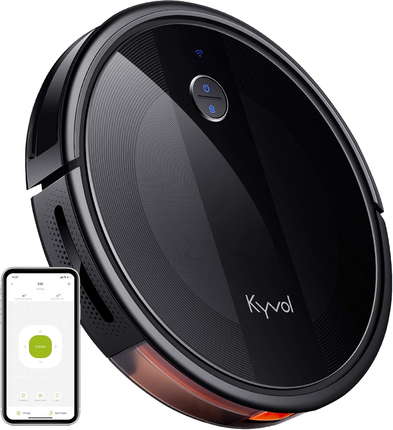 Kyvol Cybovac E20 Robot Vacuum Cleaner, 2000Pa Suction, 150 min Runtime, Boundary Strips Included, Quiet, Super-Thin, Self-Charging, Works with Alexa, Ideal for Pet Hair, Carpets, Hard Floors