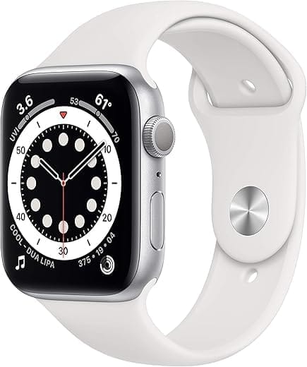 New Apple Watch Series 6 (GPS, 44mm) - Silver Aluminum Case with White Sport Band (Renewed)