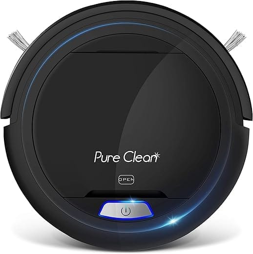 Pure Clean Robot Vacuum Cleaner - Upgraded Lithium Battery 90 Min Run Time - Automatic Bot Self Detects Stairs Pet Hair Allergies Friendly Robotic Home Cleaning for Carpet Hardwood Floor - PUCRC26B V2